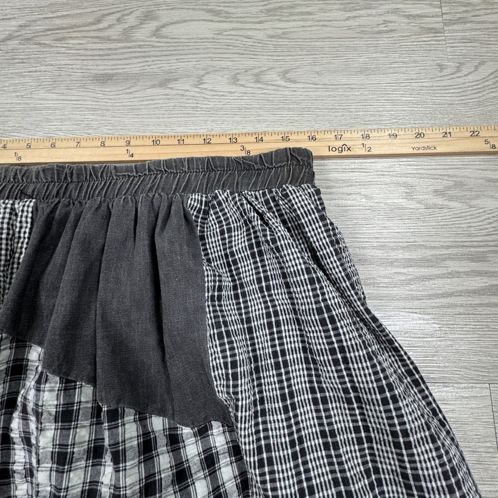 ORVIS Womens Skirt Patchwork Plaid Gingham Black White XL Boho Cotton - Picture 4 of 6